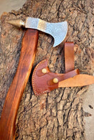 Close-up of the engraved blade on the Redwood Warrior Tomahawk axe
