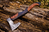 Handcrafted Battle Axe with engraved 1095 steel blade and hand engraved rosewood handle
