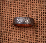 Hand-crafted Damascus Steel Anniversary Ring with Wooden Inlay in elegant design