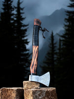 Close-up of Custom Forged 1095 Steel Blade on Warrior's Edge Battle Axe
