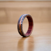 All sizes available Damascus Steel Unity Ceremony Ring with Brass Line and Wood Inlay by KBS Knives Store