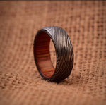 Timeless Bond Damascus Steel Anniversary Ring with Wooden Inlay by KBS Knives Store