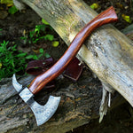 Custom Handmade Damascus Steel Tomahawk Axe with Rosewood Handle - 17 Inches by KBS Knives Store