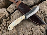 WildEdge Bushcraft Knife with leather sheath for camping and hiking