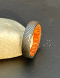 Hand-crafted Damascus Steel Eternal Commitment Ring with Wood Inlay in elegant design