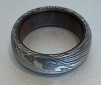 Damascus steel wedding ring in a beautiful gift box

