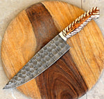 Custom Handmade Chef’s Knife with a 13-inch Damascus steel blade, Epoxy Pine-cone handle, and leather sheath. Perfect for precision kitchen tasks.