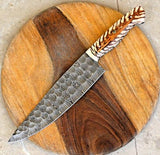 Custom Handmade Chef’s Knife with a 13-inch Damascus steel blade, Epoxy Pine-cone handle, and leather sheath. Perfect for precision kitchen tasks.