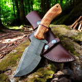 Handmade Damascus Steel Tracker Knife with Olivewood Handle
