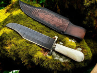 Damascus steel blade pattern on the Western W49 Bowie Knife, custom handmade for durability