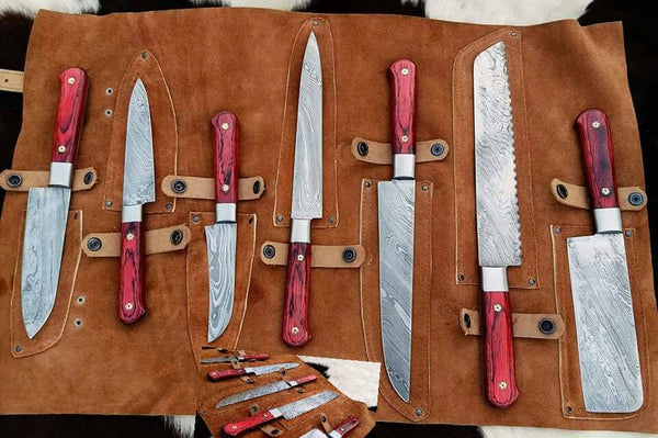 Handmade Full Tang Damascus Steel Chefs Kitchen Knife Set with