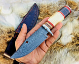 "Full tang Damascus steel blade of the big hunting knife for durability."
