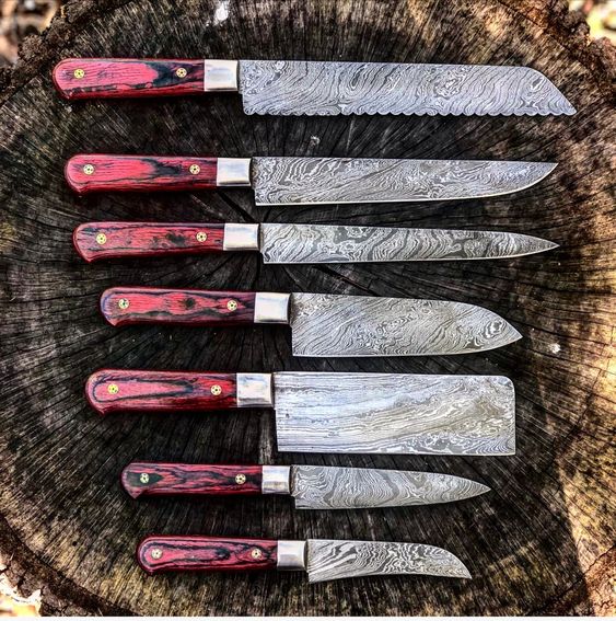 Custom Handmade Damascus Kitchen Knives Combo Set