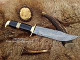 Custom Handmade Hunting Bowie Knife with 13-Inch Damascus Steel Blade and Buffalo Horn Handle