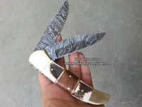 Everyday Carry Custom Handcrafted Damascus Steel Double Blade Folding Pocket Knife – The Dual Edge