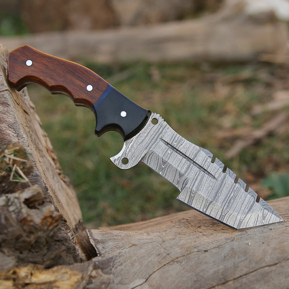 The Wilderness Elegance: 10-Inch Hunting Knife with Damascus Steel Bla –  KBS Knives Store