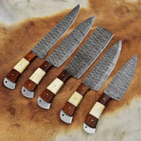 Five essential kitchen knives including chef and fillet knives