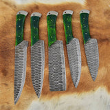 Five-piece knife set including chef knife, santoku knife, and fillet knife