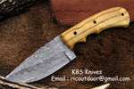 Custom handmade best deer skinning knife with a 4-inch Damascus steel blade and exotic wood handle.