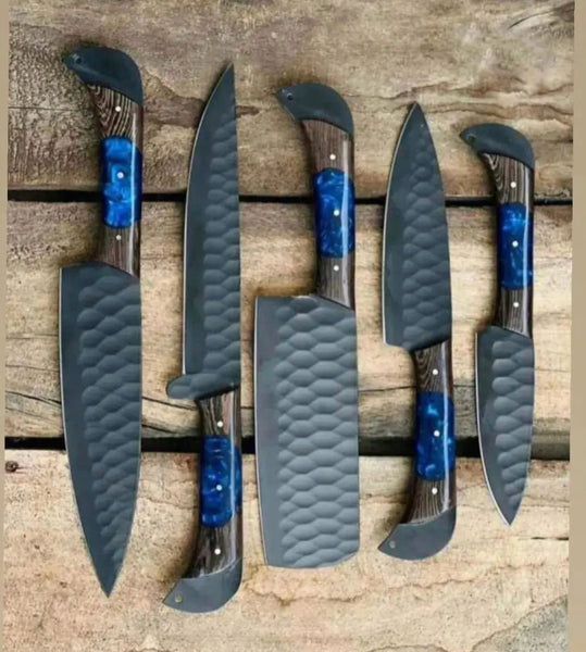 Custom Handmade Acid Washed Stainless Steel Kitchen Knife Set with