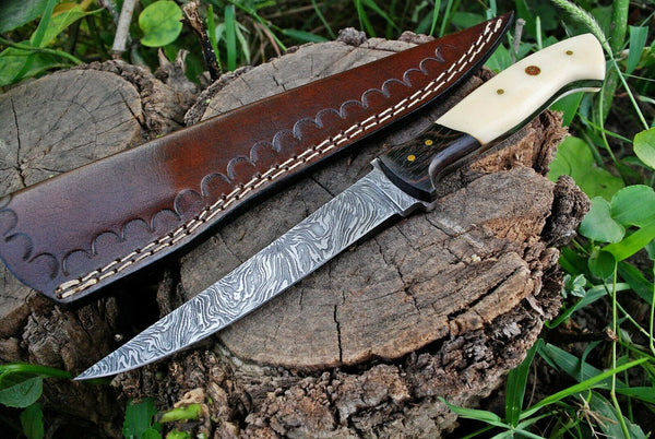 Custom Handmade Damascus Steel Fillet Knife with Wenge Wood and